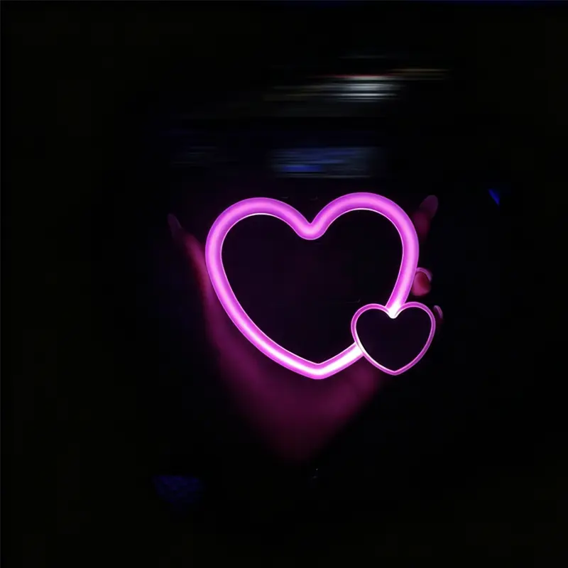 Solar-Powered Heart-Shaped LED Ambient Light for Car Interior, Neon Love Decor Light, Vehicle Vibration-Sensing Ambient Light