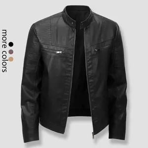 European and American Trendy Motorcycle Style PU Leather Jacket Men's Fashion Casual Punk Stand Collar Windproof Coat Trendy Item