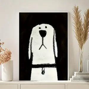 Contemporary Cartoon Dog Canvas Art Print, Reusable Matte Oblong Animal Wall Décor, Pre-Pasted Cloth Surface Funny Puppy Poster for Bedroom, Living Room, Office, Study - Embellished, Detachable (1PC, No Frame)