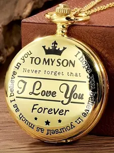 Men's Vintage Round Dial Quartz Watch, Crown & Letter Pattern Pocket Watch for Men, Retro Style Quartz Watch for Daily Life, Casual Round Dial