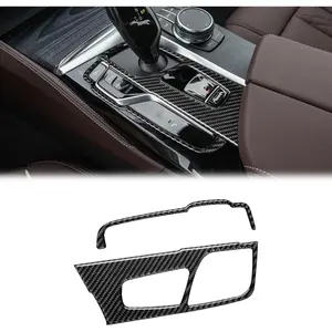 Compatible with Carbon Fiber Gear Shift Box Button Panel Cover Trim Sticker Interior Accessories for BMW 5 Series G30 G38 525i 530i 540i 2018 2019 2020 2021 2022 2023 Black 2PCS