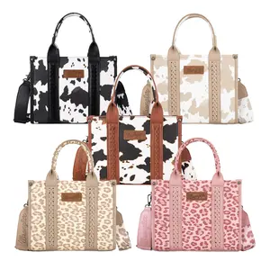 Wrangler Cow Print Tote Bag Western Purse Boho Top Handle Stachel Handbag with Guitar Strap