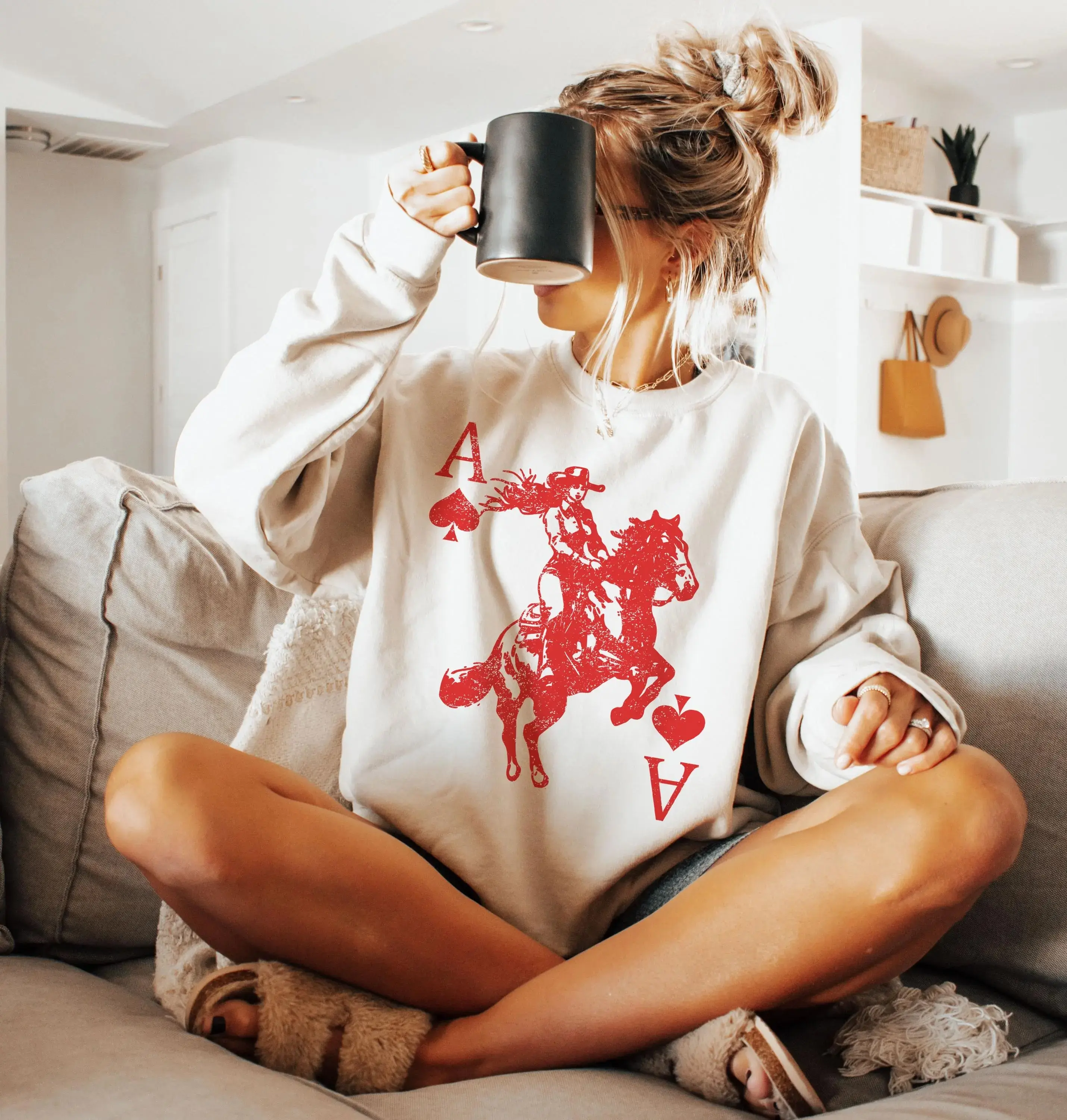 Cowgirl Sweatshirt, Heart Crewneck, Playing Card, Ace Westerm Shirt graphic tees women, cowgirl western stuff, western clothing, western outfits women tops, country concert tops outfits, western shirts for women, women’s clothes