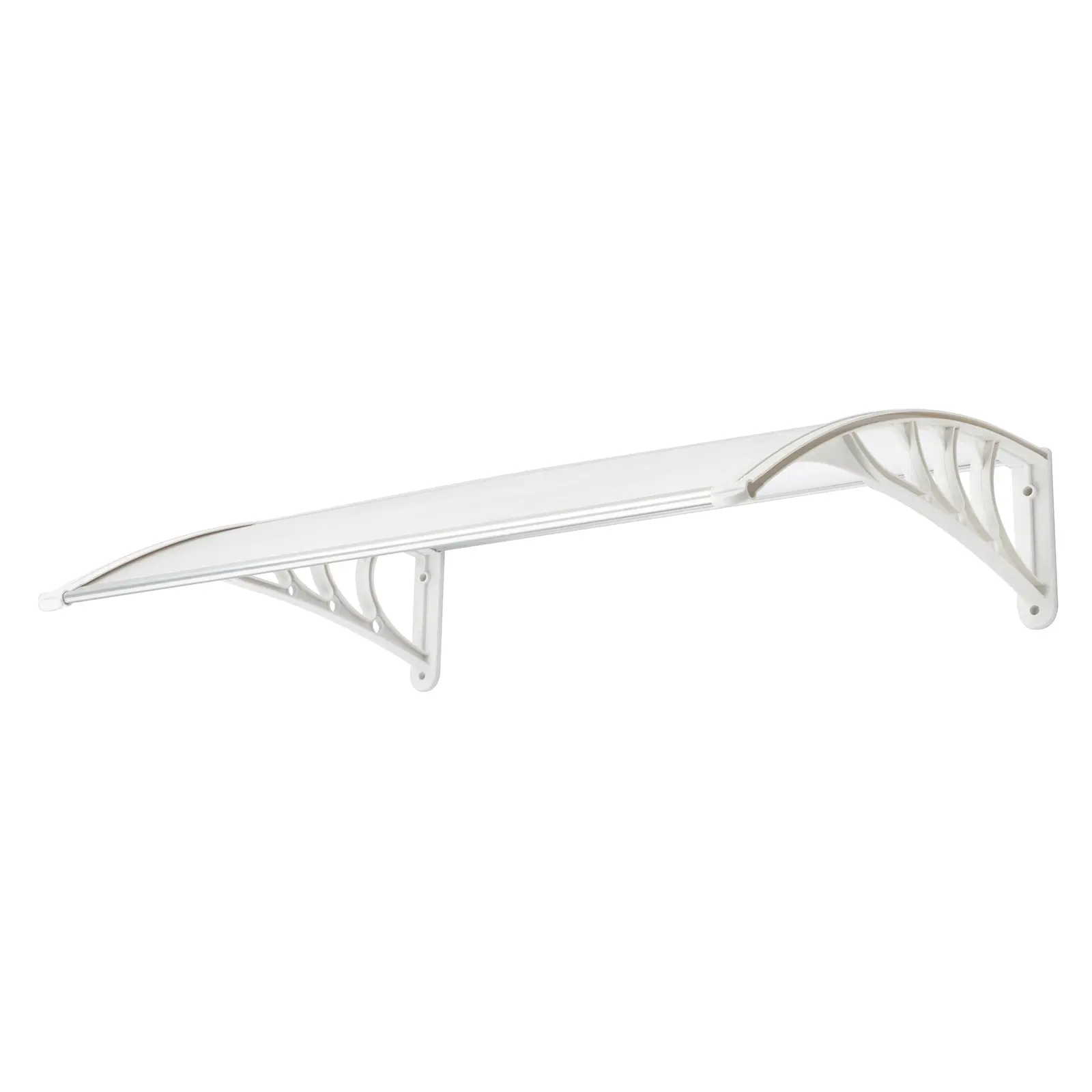 Curved Door Window Awning Canopy (39.37×31.5 in), 5mm Polycarbonate Transparent Cover with White ABS-Aluminum Bracket, Outdoor Sun-Rain Protection, Easy Installation