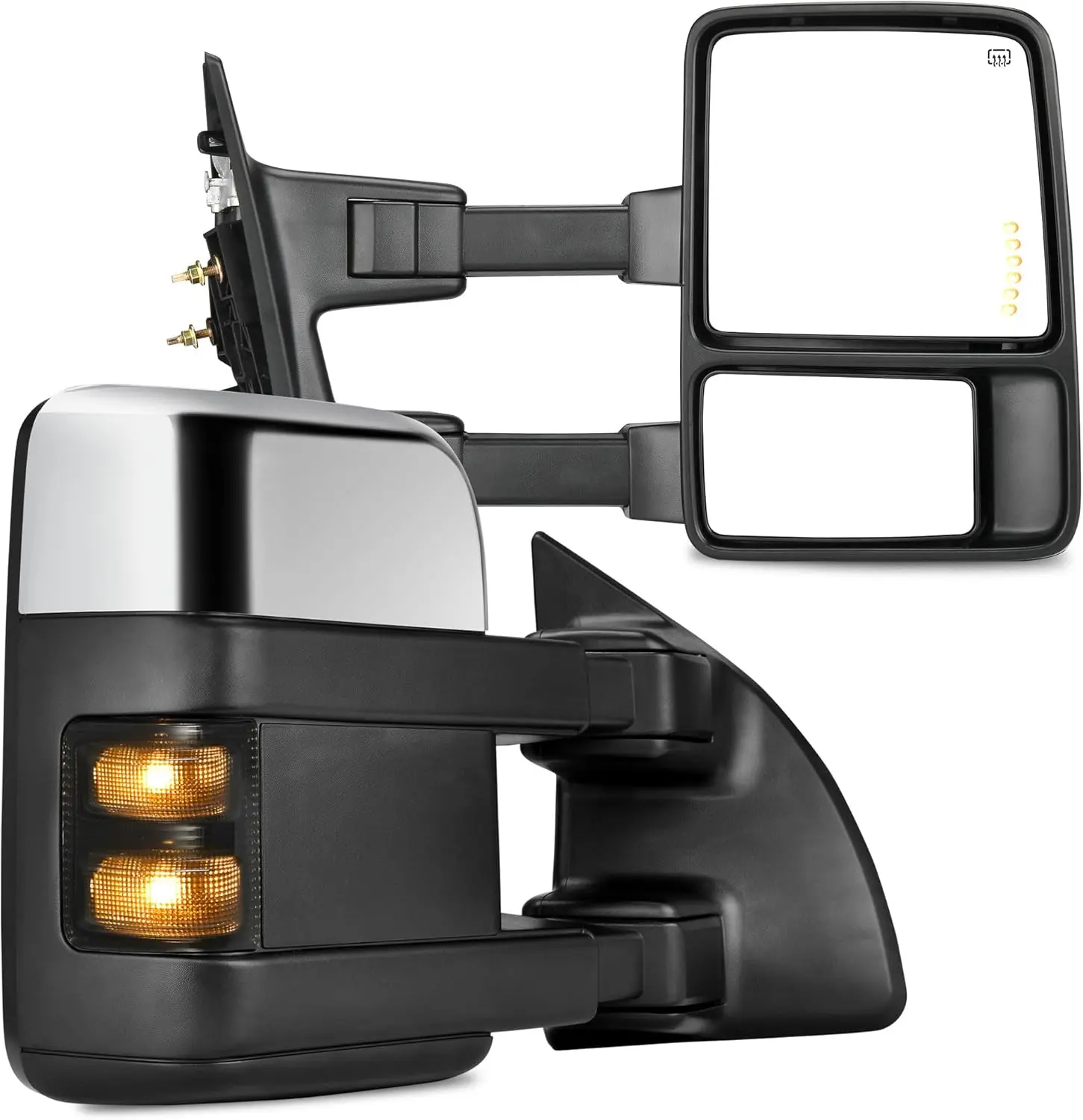 OEDRO Towing Mirrors Compatible with 1999-2007 Ford F250 F350 F450 F550 Super Duty, LED Turn Signal Power Heated Telescoping Trailer Tow Mirror A Pair, Chrome