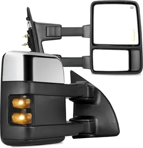 OEDRO Towing Mirrors Compatible with 1999-2007 Ford F250 F350 F450 F550 Super Duty, LED Turn Signal Power Heated Telescoping Trailer Tow Mirror A Pair, Chrome
