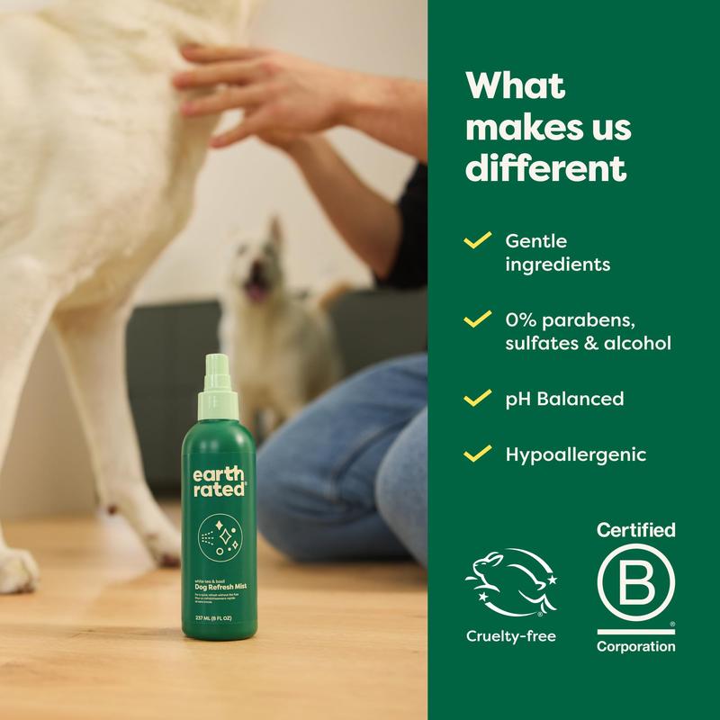 Earth Rated | Dog Deodorizing Spray - Odor Control & Coat Conditioner, White Tea & Basil Scent, 8 oz, Natural Grooming, Hypoallergenic & Cruelty-Free