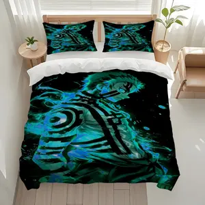 3pcs Kimetsu no Yaiba Themed bedding three-piece set, Soft bedding sets, soft, comfortable, suitable for all seasons, ideal for home, suitable for birthdays, 1 Duvet Cover + 2 Pillowcases (No Insert)
