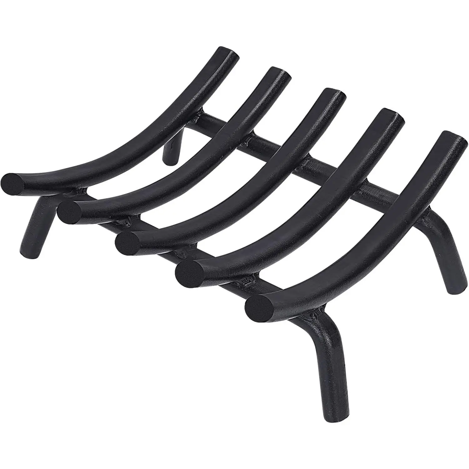 14-Inch Solid Round Steel 3/4" Bar Heavy-Duty Cast Iron Fireplace Grate, Indoor-Outdoor Firewood Log Holder Rack for Wood-Burning Fireplaces, Chimney Hearth Accessories
