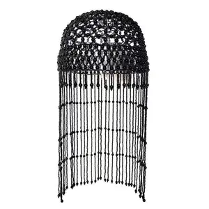 Fringe Pearl Cap Tassel Beaded Headpiece Silver Tassel Hat Headwear for Party Festival Rave Costume