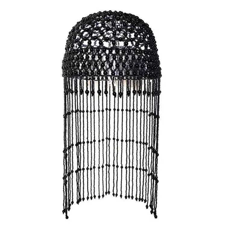 Fringe Pearl Cap Tassel Beaded Headpiece Silver Tassel Hat Headwear for Party Festival Rave Costume