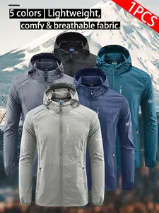 Men's Casual Slim-Fitting Long Sleeve Outerwear, Breathable Lightweight Fabric, Easy Storage, Mountain Logo Design, Comfortable Outdoor Jacket
