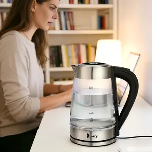 2.5L Blue Glass Electric Kettle HD-250, 110V 1200W Rapid Boiling Stainless Steel Kettle with Swivel Base, LED Illumination, Auto Shut-Off for Home, Office affordable Kitchen Appliances kettle electric kettle