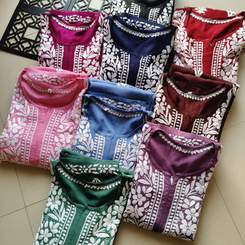 Premium Chikankari Work 3pcs Sets - Kurti & Plazzo, Lucknow Chikankari Handwork Top & Plazzo, Elegant Design, Pure Rayon Fabric - Suits, Comfort, Pants, Clothes