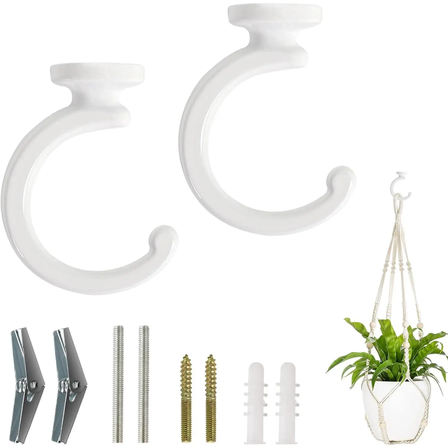 Ceiling Hooks for Hanging , Swag Hook  Wall Hanger Heavy Duty for Hanging Planter, Chandeliers, Wind Chimes, Indoor Outdoor Decorative Hooks (2 Pack White)