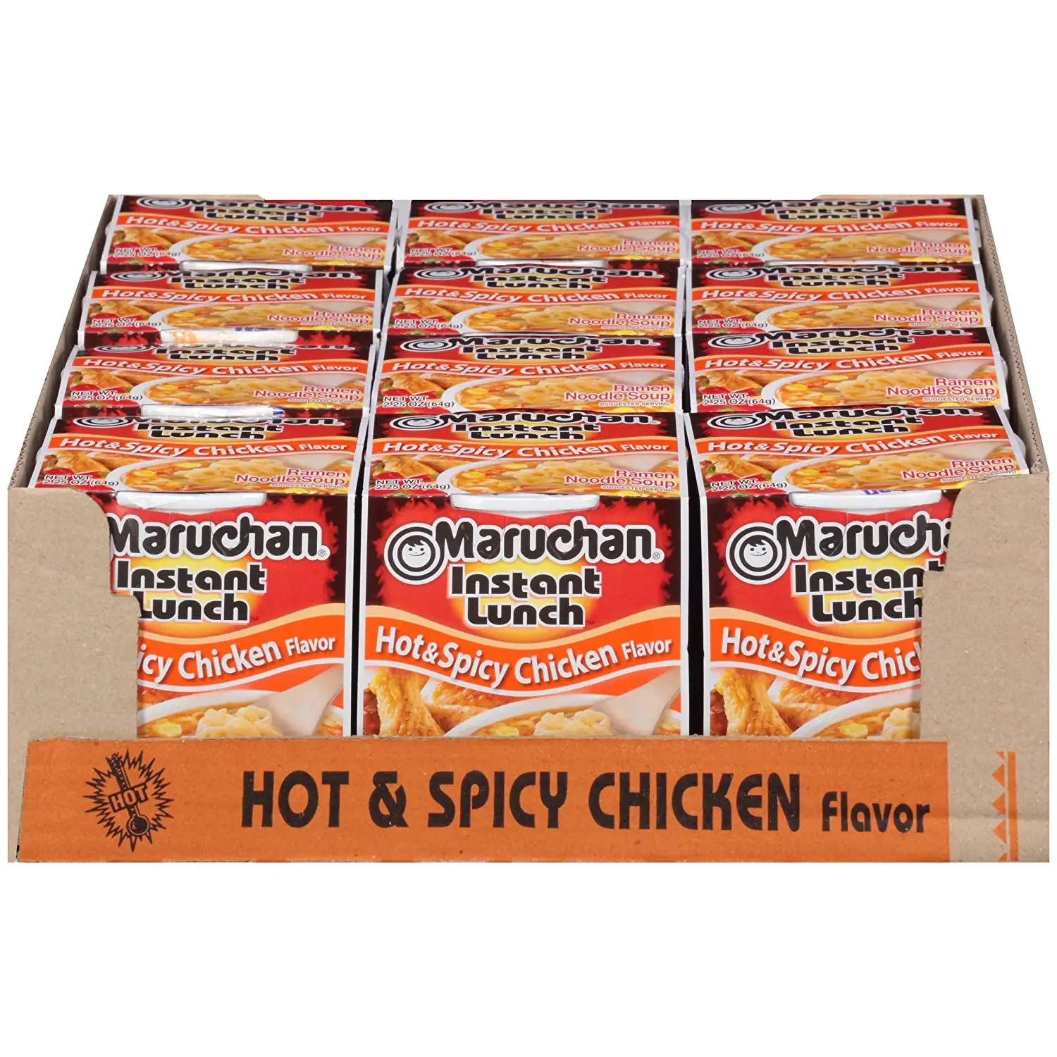 Maruchan Instant Lunch Hot & Spicy Chicken Flavor Ramen Noodle Soup Cups, 12 Count Case