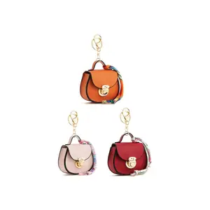 Women's 3PCS Saddle-Style Mini Bag Keychain, Waterproof PVC Coin Purse-Lipstick Pouch-Earphone Pouch with Snap Closure, Cute Multi-Color Bag Charm for Daily Use & Gifting