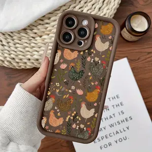 Green plant and chicken collage pattern phone case, compatible with iPhone 17 Pro Max, 16 Pro Max, 15 Pro, 14, 13, 12, and 11.  Shockproof and drop-resistant phone case made of durable silicone material.