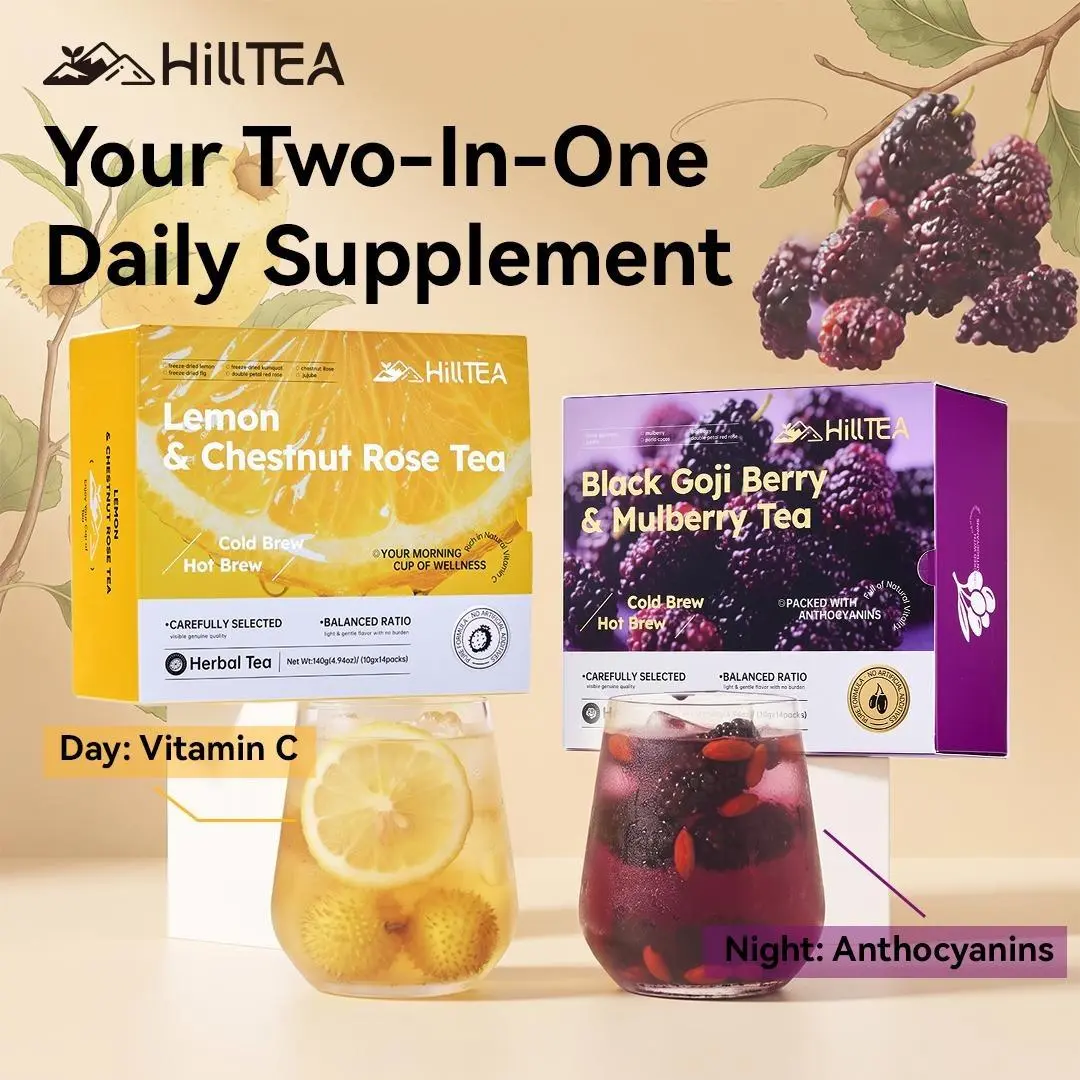 HILLTEA Morning Evening Wellness Tea Set, Authentic Chinese Oolong Cold Infusion ,Cold Brew Prickly Pear & Goji Mulberry Tea Set, No Sugar, 2-in-1