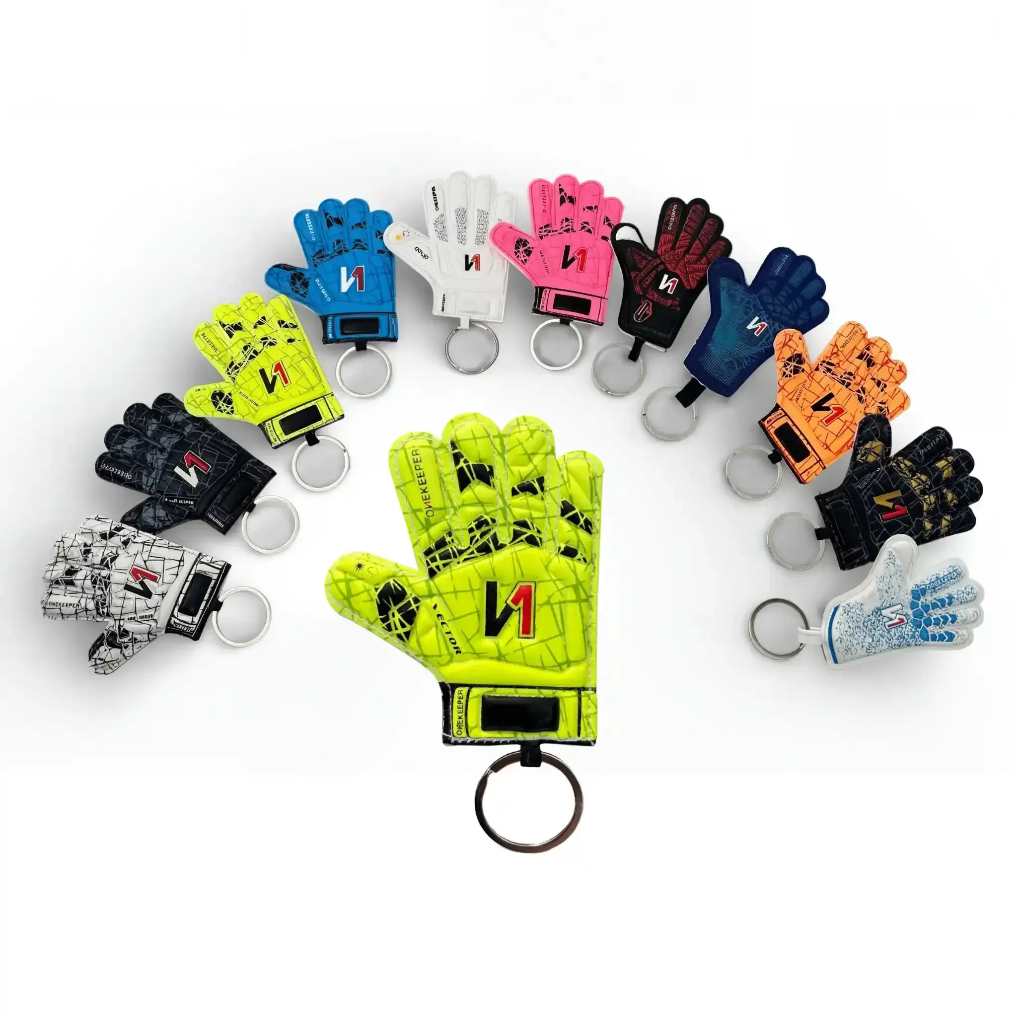 ONEKEEPER Goalkeeper Glove Keychain, Realistic Mini PVC Charm for Kids & Youth Goalies, Collectible Gift for Backpacks and Keys, Keychain Collectible, Key Chain Accessories, Neon Yellow, Split Ring, Youth Size, White And Black, Pvc Body