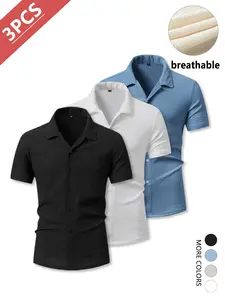 3-Pack Men’s Casual Business Short Sleeve Shirts Slim Fit Slightly Stretchable Comfortable Breathable Wrinkle Resistant Fabric SummerWins