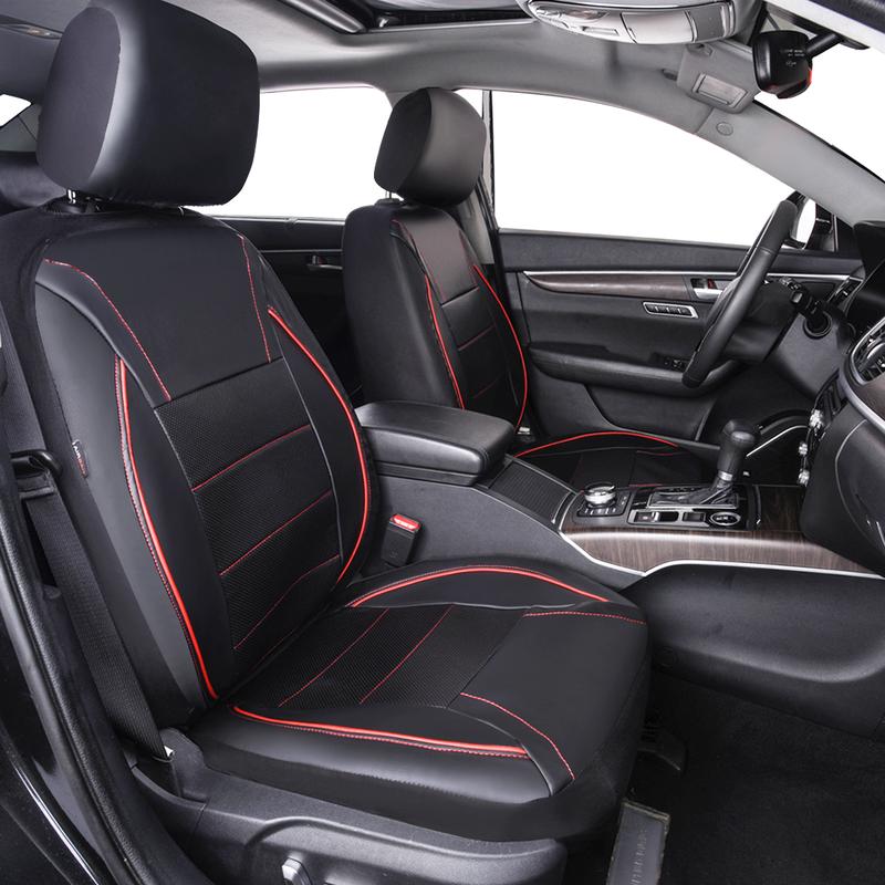 CAR PASS 2/5 seats Universal FIT Piping Leather Car Seat Cover, for suvs,Van,Trucks,Airbag Compatible,Inside Zipper Design and Reserved Opening Holes