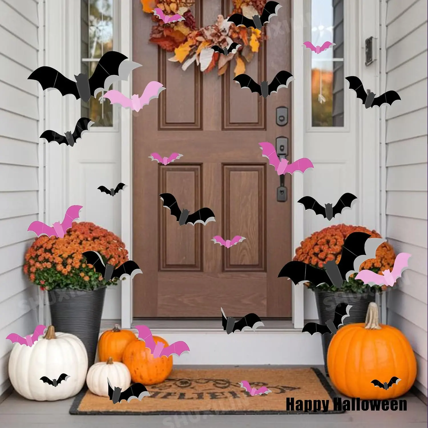 3D Bats Wall Decals Removable Rose Pink Black Bat Designs Wall Decor Halloween   bat Stickers for Home Indoor Room Outdoor Summer Halloween Party Scene Decals Decoration