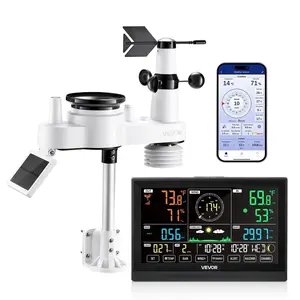 VEVOR 7-in-1 Wi-Fi Weather Station with APP, 7.5-Inch VA Display, Wireless Solar Powered Outdoor Sensor, Rain Gauge, Indoor Outdoor for Weather Forecast, Wind Speed, Temperature, Humidity, Rainfall