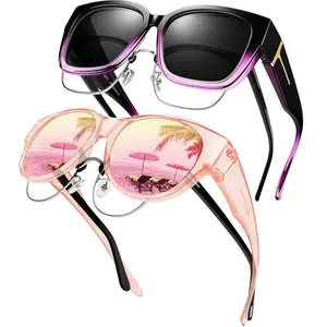 【FitOver Sunglasses】Women's Fit-Over Prescription Sunglasses - Oversized Square Full-Rim Plastic Frames Mirrored Polarized , UV400 Protection, Trendy Sunglasses, Unisex Fashion Accessory for Summer Wins, Accessories for Women The Choice of Gifts 1/2Pcs