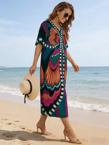 Butterfly Print Long Hoodie, Loose Fit Casual Boho Style, All over Print, Sun Protection Outerwear, Vacation Wear, All Seasons