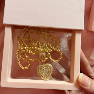 Hip Hop Heart Necklace  perfect for dates and parties. Made with 925 silver and stainless steel chain, it's resistant to oxidation and fading. Comes in an exquisite gift box、 making it the perfect Valentine's Day gift 、Cubic、Diamond、Heart、Necklace Jewelry