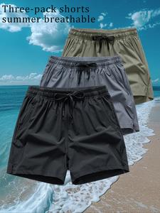 men's solid drawstring waist pocket sporty baggy shorts, casual elastic waist shorts for daily wear, summer gym bottoms, men's shorts
