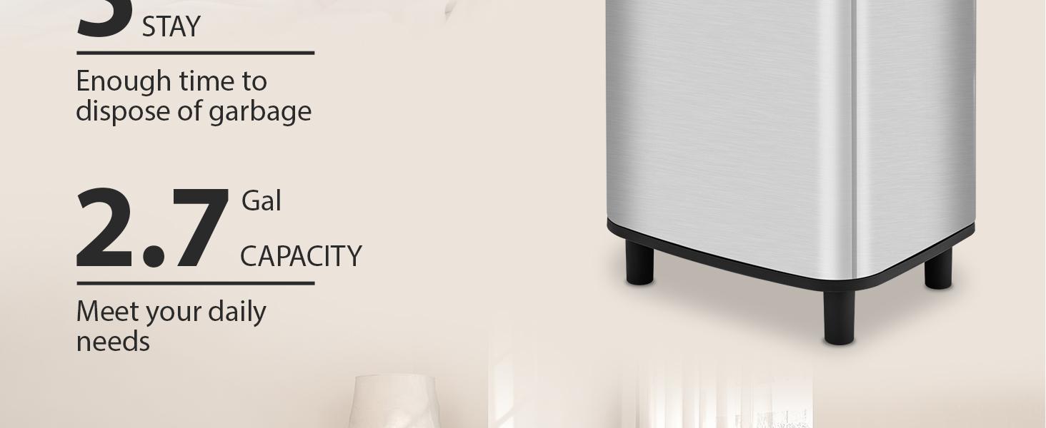 Pukomc Smart Sensing Touchless Trash Can – 2.7Gal Motion-Activated Auto Open/Close Odor-Sealed Bin with Digital Display & Soft Close Lid (Batteries Required)