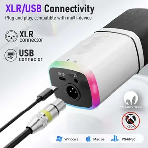 The YU8 RGB gaming microphone for live streaming boasts ultra-high-quality sound, plug-and-play functionality, adjustable volume, and USB-C and XLR interfaces. It's suitable for PCs, laptops, live streaming, and streaming media devices. (LSD YU8)