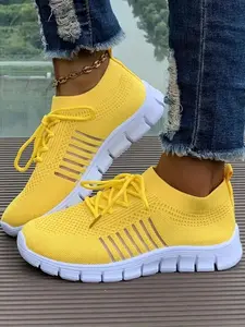 Women's Fashionable Lace Up Front Mesh Breathable Running Shoes, Casual Comfortable Sports Shoes, Female All-match Round Toe Shoes for Daily Wear