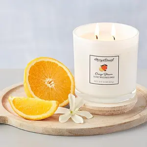 Harry & David Peach Gardenia Candle - 15 oz Orange Blossom Coconut Wax Scented Candle for Home Decor & Ornaments with 2-wick Design for 50 Hours Burn Time - Light, Fragrance