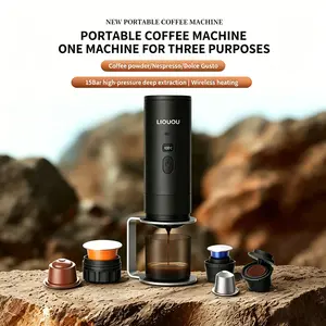 LIOUOU 3-in-1 Portable Espresso Machine—Includes Stand and Carrying Pouch—Compatible with NS Capsules and Ground Coffee; the Ideal Choice for Home, Office, Car, or Travel.