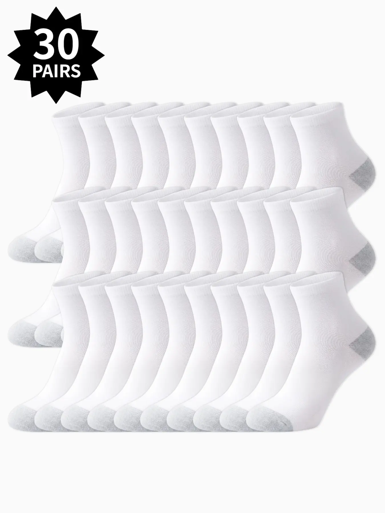 30 Pairs of Unisex Solid-Color Crew Socks Plain Socks Elastic Socks, All Season Athletic Socks Breathable, Comfortable, Soft, Casual, Minimalist Style Women's Casual Everyday Pre-Cut Socks Sports Socks Sock Sets