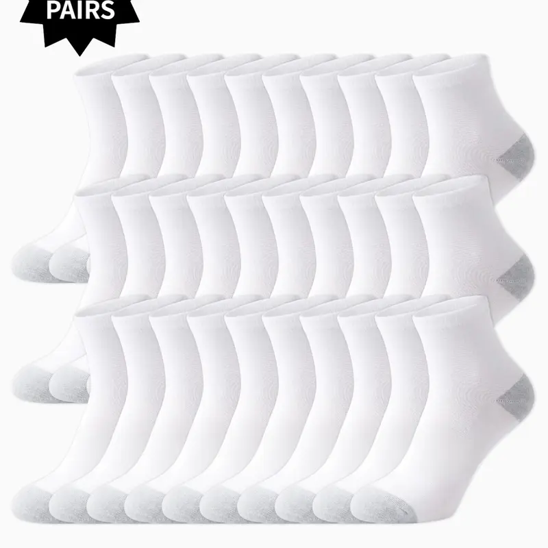 30 Pairs of Unisex Solid-Color Crew Socks Plain Socks Elastic Socks, All Season Athletic Socks Breathable, Comfortable, Soft, Casual, Minimalist Style Women's Casual Everyday Pre-Cut Socks Sports Socks Sock Sets