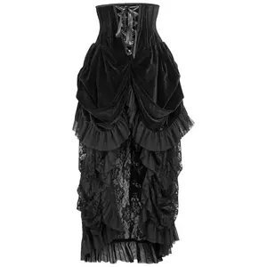 Top Drawer Steel Boned Black Velvet Victorian Bustle Underbust Corset Dress