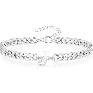 Initial Bracelets for Men Gifts for Boyfriend Birthday Graduation Gifts for Him Men A-Z Letter Bracelet Boyfriend Dad Husband Adjustable Stainless Steel Non Tarnish Cuban Link Bracelet