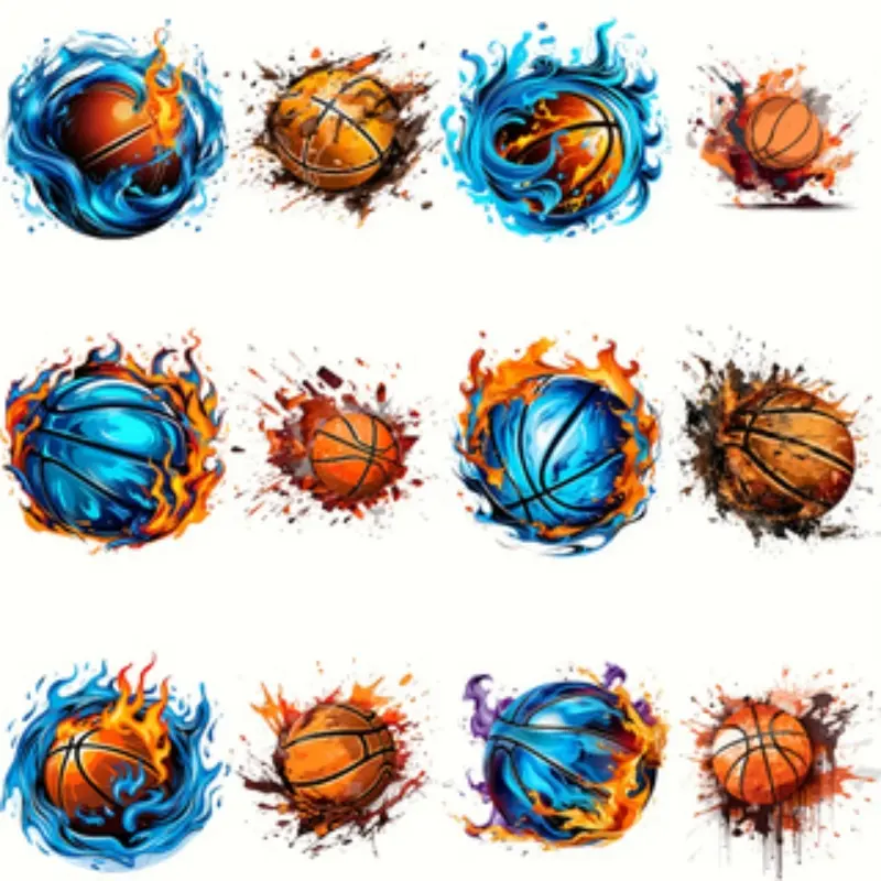 12 Piece Basketball Sports Iron-On Patches, Heat Press Vinyl Transfer Stickers for DIY Clothing, T-Shirts, Jeans, Masks, Backpacks