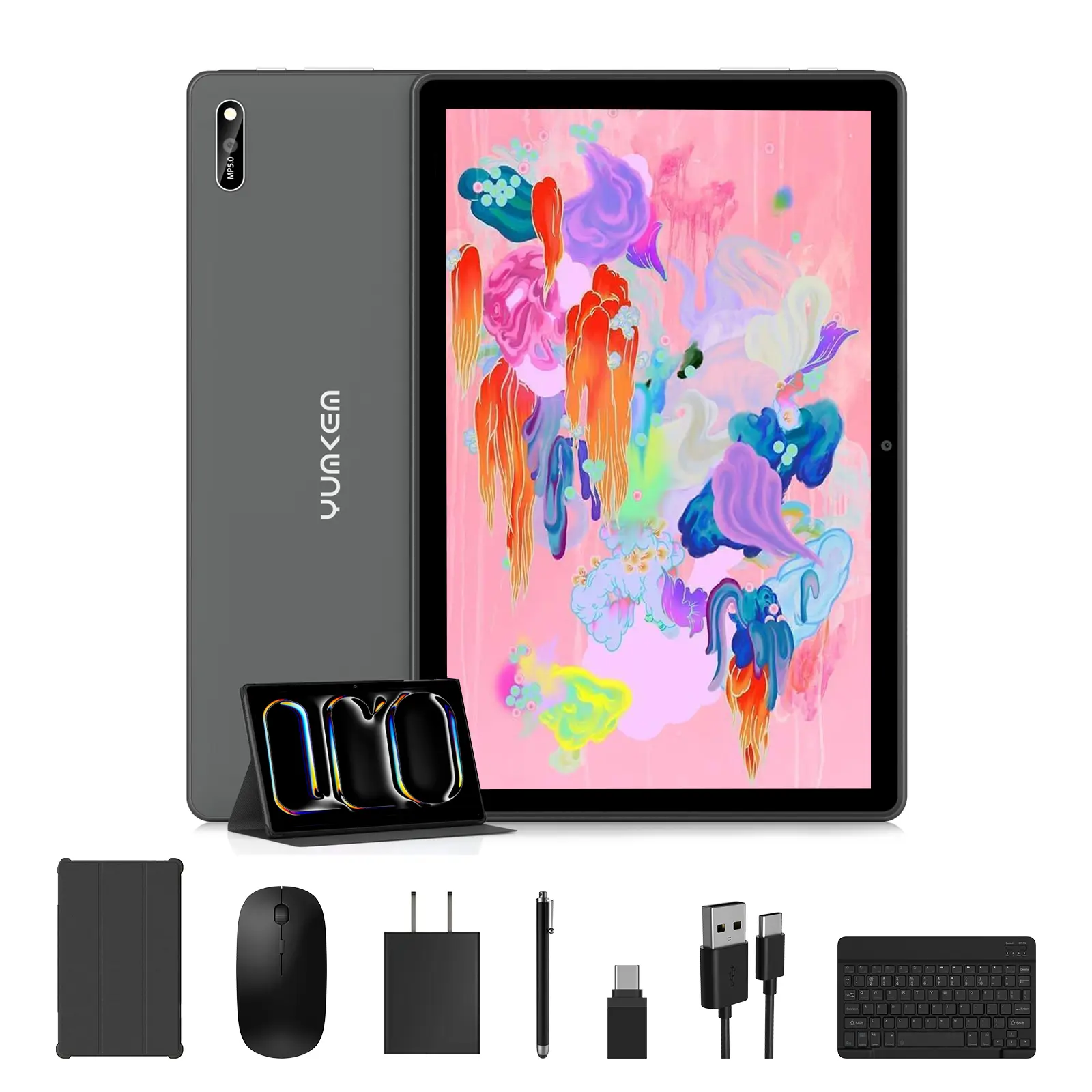 Android 13 Tablet Bundle, 10.1" IPS HD Display, 6GB Native RAM (Supporting 12GB Expand) + 128GB ROM (Up to 1TB Expandable), Quad-Core, 8000mAh Battery, Dual-Band WiFi, Keyboard, Mouse, Stylus & Case, WiFi-Only Tablet PC for Work, Study & Entertainment