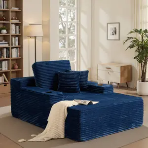 67‘’ Single Chaise with Cup Holders, Chaise Lounge Chair with 3 Pillows, No Assembly Needed, Sofa Bed Couch for Bedroom for Couples