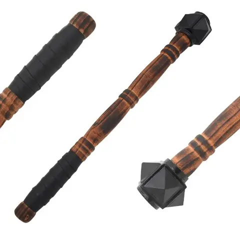 Men's Handcrafted Medieval Warrior Ball Mace Costume Prop Weapon - 19.75in Wood Handle, Leather-Wrapped Secure Grip, Heavy Steel Head, Realistic Touch Cosplay Gear for Performers, Menswear, Medieval Accessories, Renaissance Events