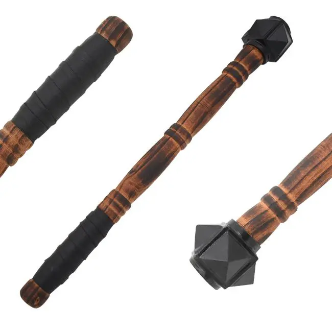 Men's Handcrafted Medieval Warrior Ball Mace Costume Prop Weapon - 19.75in Wood Handle, Leather-Wrapped Secure Grip, Heavy Steel Head, Realistic Touch Cosplay Gear for Performers, Menswear, Medieval Accessories, Renaissance Events
