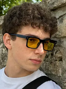 Men's Square Frame Trendy Casual Sunglasses with Stylish Blue Lenses, Lightweight Solid Frame, Perfect for Outdoor Parties