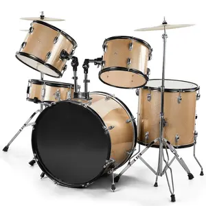 Full Size 5-Piece Adult Drum Set Champagne Finish with Cymbals Stool Pedal & Sticks for Beginners to Advanced Players 22" Bass 13" Toms 14" Snare 16" Floor Tom 16" Crash Ride 14" Hi Hats
