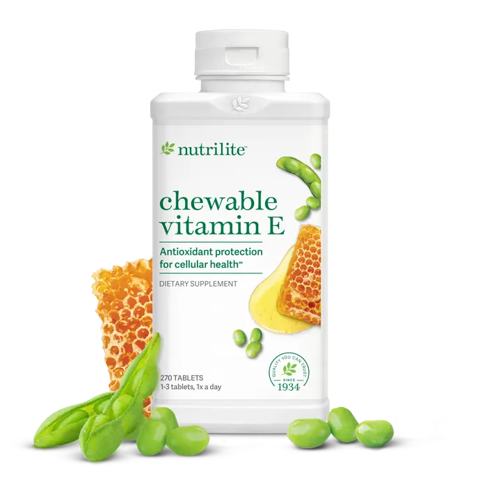 Nutrilite Chewable Vitamin E 270 Tablets Daily Antioxidant Supplement with Plant-Based Lecithin & Natural Maple Walnut Honey Flavors for Cellular Wellness - Healthcare, Fitness