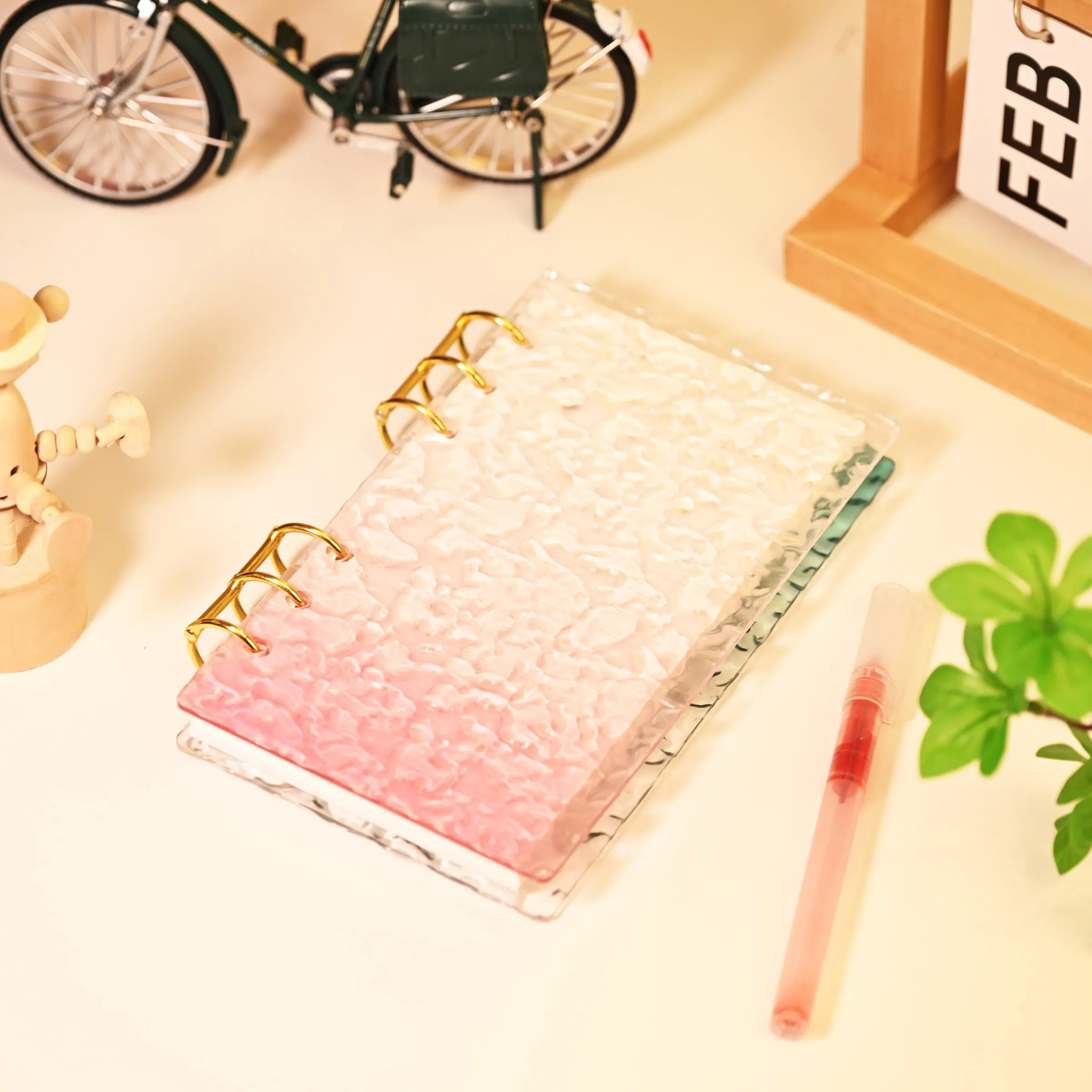 A6 Color Transparent Acrylic Elegant Notebook Cover Set, Student Diary Notebooks Spiral Binding Binder Clips, Includes 2 Acrylic Panels & 2 Gold Clips